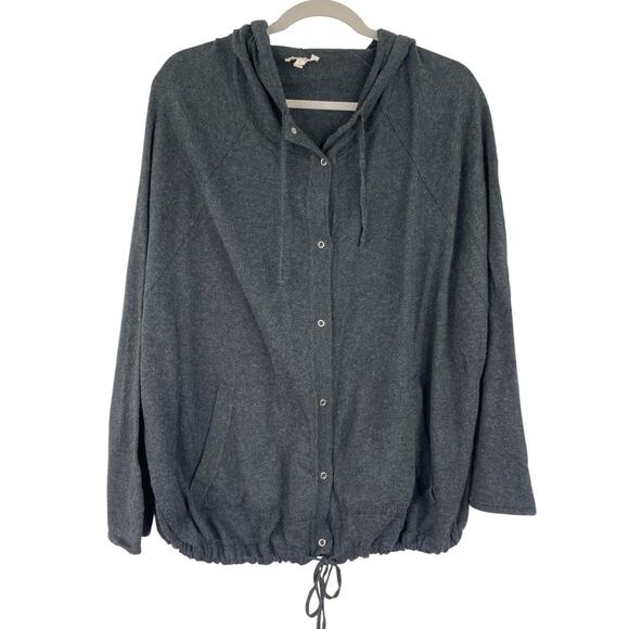 Eileen Fisher Gray Hoodie Snap Down Cardigan 100% Organic Cotton Size Medium - Picture 1 of 14
